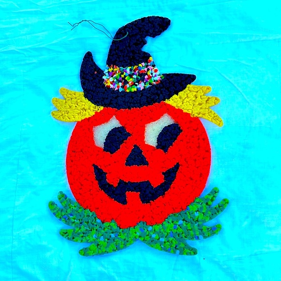 MCM Vintage 50-60s melted molded popcorn plastic Halloween Pumpkin decor - Picture 3 of 3